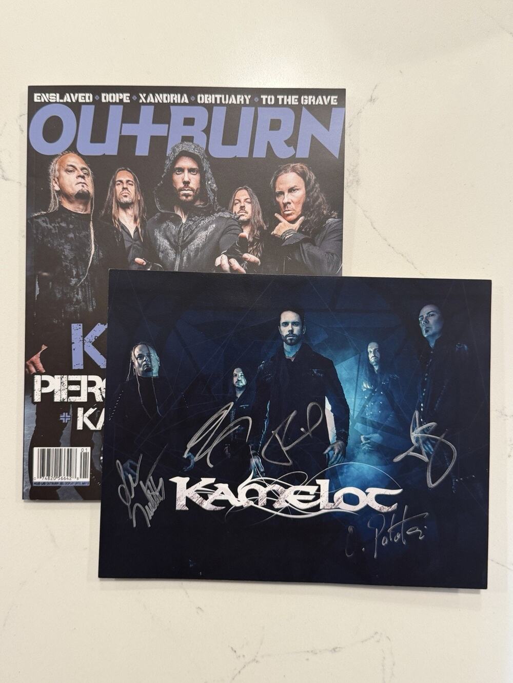 KAMELOT SIGNED PHOTO AUTOGRAPHED 8x10, STICKER OUTBURN MAGAZINE #2